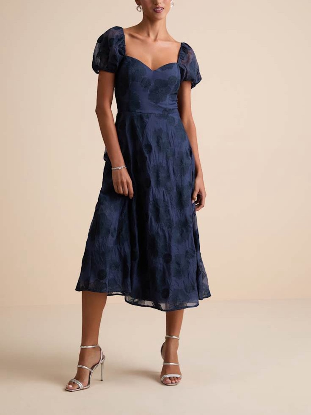 Lulus Sweetest Behavior Navy Embroidered Puff Sleeve Midi Dress Size XXL NWT